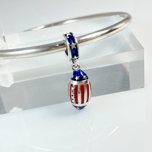 Sterling Silver American Football Dangle Charm - Picture 3 of 9
